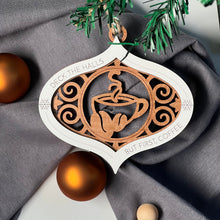 Load image into Gallery viewer, Coffee lovers wooden handcrafted holiday ornament, deck the halls
