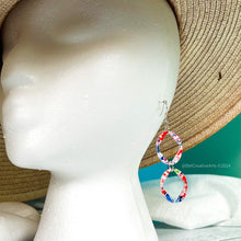 Load image into Gallery viewer, Oval link earrings, red white blue, lightweight acrylic, handmade
