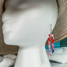 Load image into Gallery viewer, Red white &amp; blue geometric Boho earrings, lightweight acrylic
