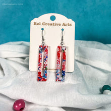 Load image into Gallery viewer, Red white &amp; blue geometric Boho earrings, lightweight acrylic
