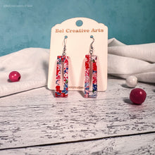 Load image into Gallery viewer, Red white &amp; blue geometric Boho earrings, lightweight acrylic
