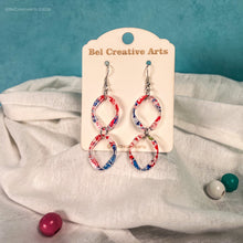 Load image into Gallery viewer, Oval link earrings, red white blue, lightweight acrylic, handmade
