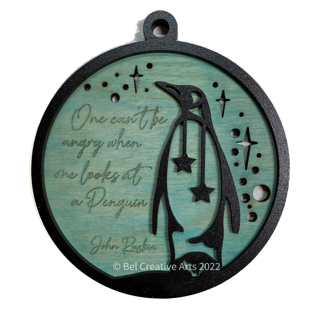 Penguin Christmas wooden ornament, with quote, made in America