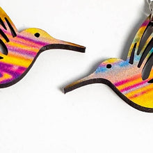 Load image into Gallery viewer, Hummingbird earrings, stripe pattern, hand made in USA
