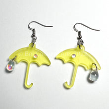 Load image into Gallery viewer, Yellow umbrella rainy day dangle earrings, handmade in America
