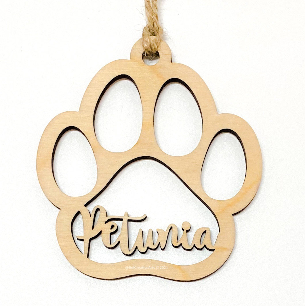 Personalized Paw Print Ornament, cat or dog, hand made in USA