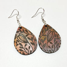 Load image into Gallery viewer, Crocus teardrop boho wood earrings, lightweight, handmade in USA
