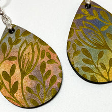 Load image into Gallery viewer, Yellow Crocus floral boho chic lightweight wood teardrop earrings
