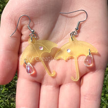 Load image into Gallery viewer, Yellow umbrella rainy day dangle earrings, handmade in America
