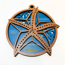 Load image into Gallery viewer, Sea star starfish wooden Christmas ornament, hand made in USA
