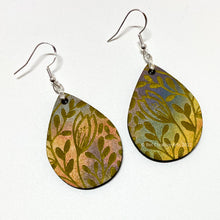 Load image into Gallery viewer, Yellow Crocus floral boho chic lightweight wood teardrop earrings
