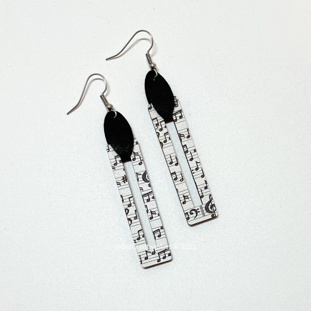 Music notes earrings, geometric rectangular, lightweight