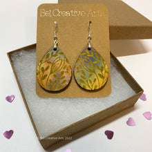 Load image into Gallery viewer, Yellow Crocus floral boho chic lightweight wood teardrop earrings
