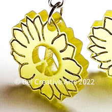 Load image into Gallery viewer, Yellow peace and sunflowers dangle drop earrings, original design
