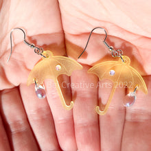 Load image into Gallery viewer, Yellow umbrella rainy day dangle earrings, handmade in America
