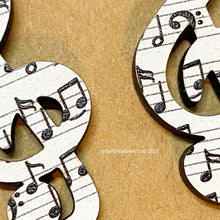 Load image into Gallery viewer, Treble clef music note earrings, hand made in USA
