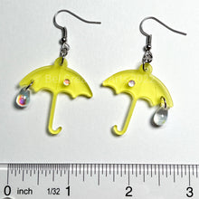 Load image into Gallery viewer, Yellow umbrella rainy day dangle earrings, handmade in America
