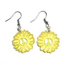 Load image into Gallery viewer, Yellow peace and sunflowers dangle drop earrings, original design
