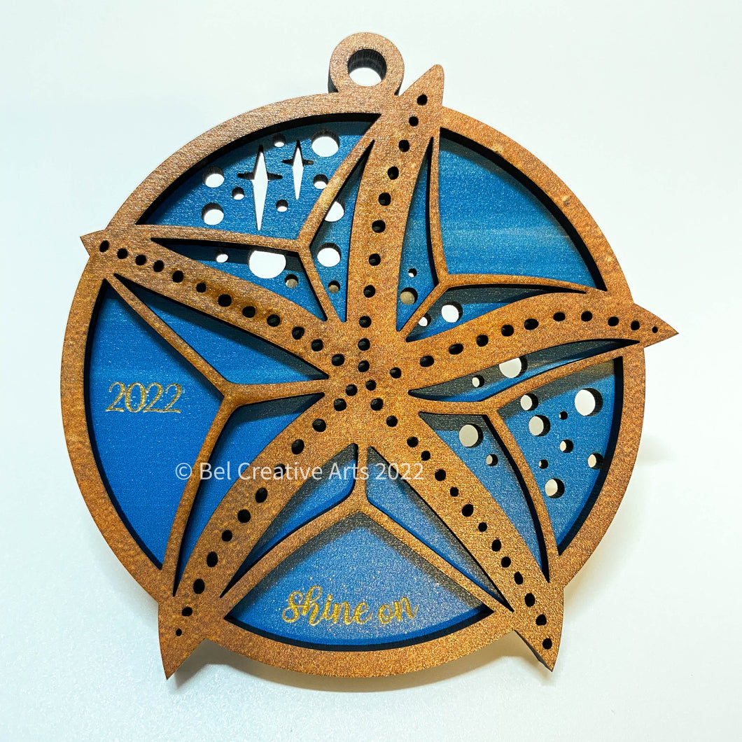 Sea star starfish wooden Christmas ornament, hand made in USA