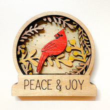 Load image into Gallery viewer, Cardinal Snow Globe Style Layered Wooden Ornament – Hand-Stained Holiday Decoration
