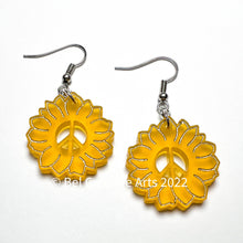 Load image into Gallery viewer, Gold sunflower dangle drop earrings, original design
