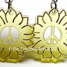 Load image into Gallery viewer, Yellow peace and sunflowers dangle drop earrings, original design
