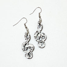 Load image into Gallery viewer, Treble clef music note earrings, hand made in USA
