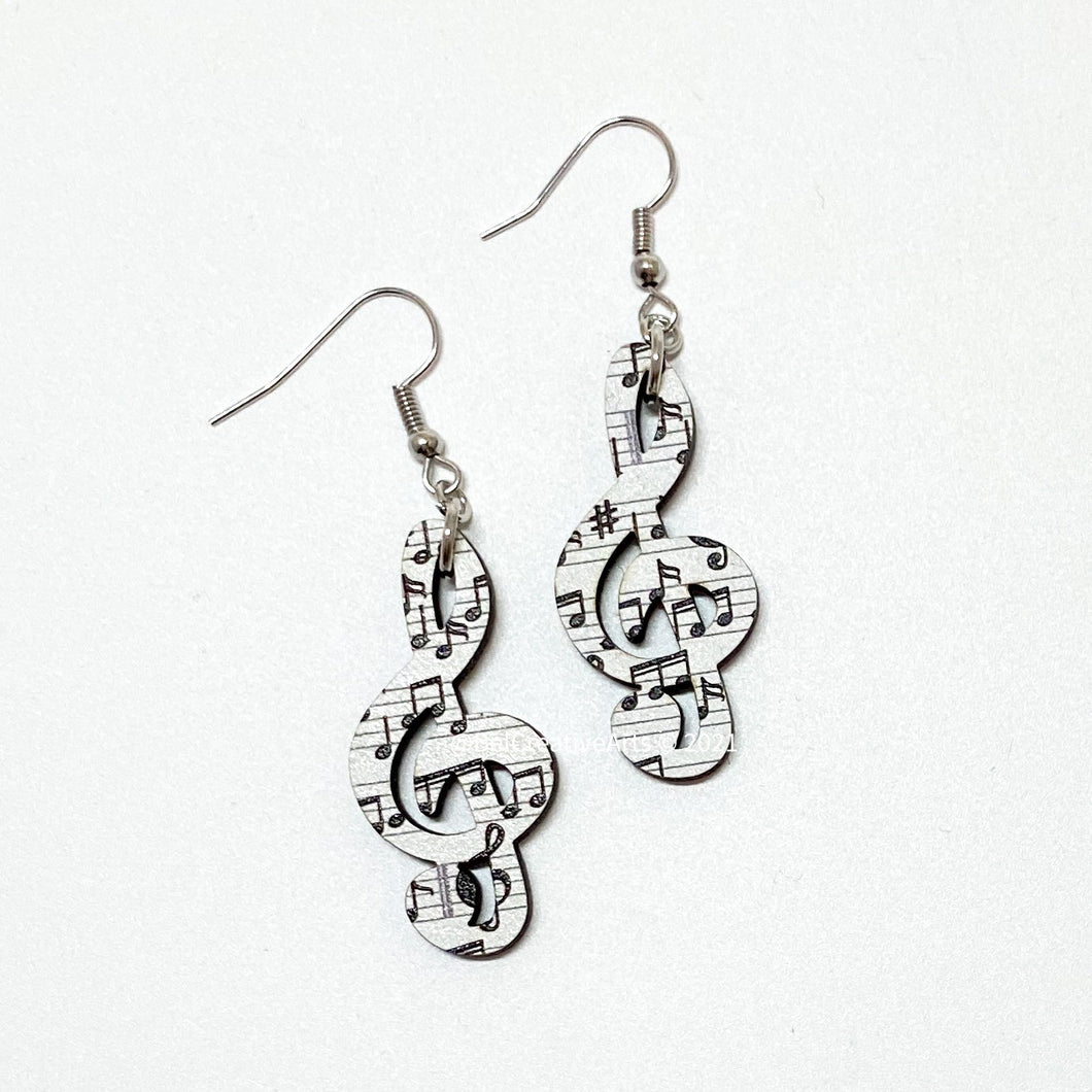 Treble clef music note earrings, hand made in USA