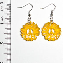 Load image into Gallery viewer, Gold sunflower dangle drop earrings, original design
