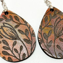 Load image into Gallery viewer, Crocus teardrop boho wood earrings, lightweight, handmade in USA
