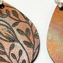 Load image into Gallery viewer, Crocus teardrop boho wood earrings, lightweight, handmade in USA
