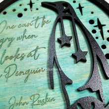 Load image into Gallery viewer, Penguin Christmas wooden ornament, with quote, made in America
