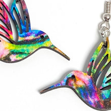 Load image into Gallery viewer, Hummingbird earrings, jewel tone pattern, hand made in USA
