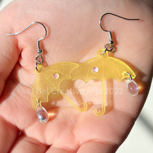 Load image into Gallery viewer, Yellow umbrella rainy day dangle earrings, handmade in America
