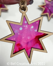 Load image into Gallery viewer, Stained Glass Effect Star Christmas Ornaments, Set of 3, Fuchsia
