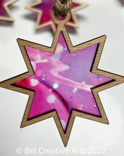 Load image into Gallery viewer, Stained Glass Effect Star Christmas Ornaments, Set of 3, Fuchsia
